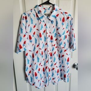 RSVLTS Anerica Pops And Freedom Button Down Men"s Shirt Sz L Novelty Patriotic